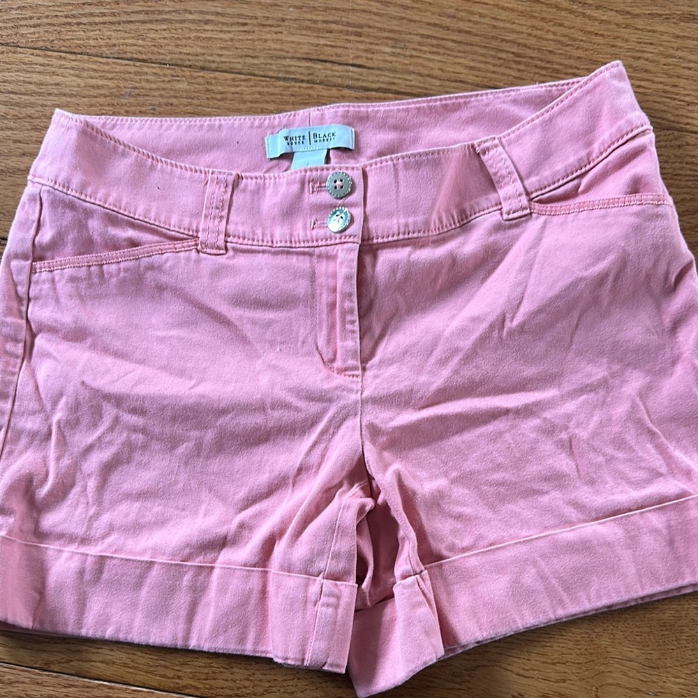 White House Black Market High Waist Pink and Green Summer Shorts - Picture 2 of 10